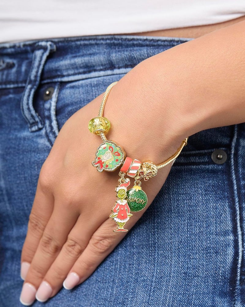 SALLY ROSE The Grinch Charm Bracelet for Women 7", Gold-Tone Grinch Jewelry Official License, Christmas Bracelets - Image 2